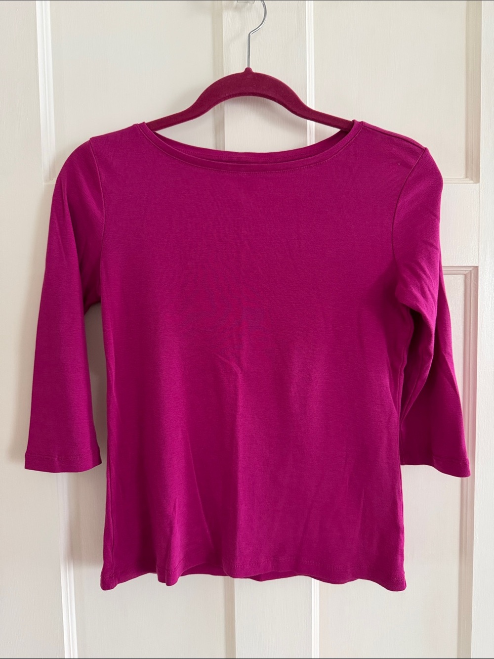🌸Talbots fuchsia boatneck top with 3/4 sleeves. Size S petite.